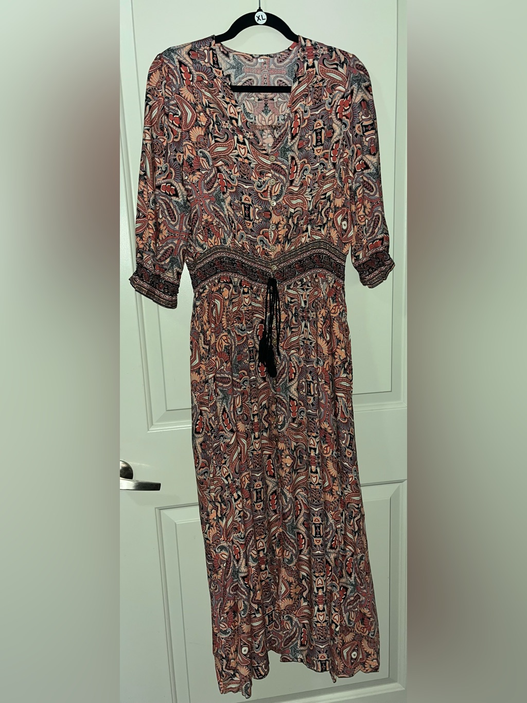 Bohemian Paisley Print Women’s Dress In Rust & Black